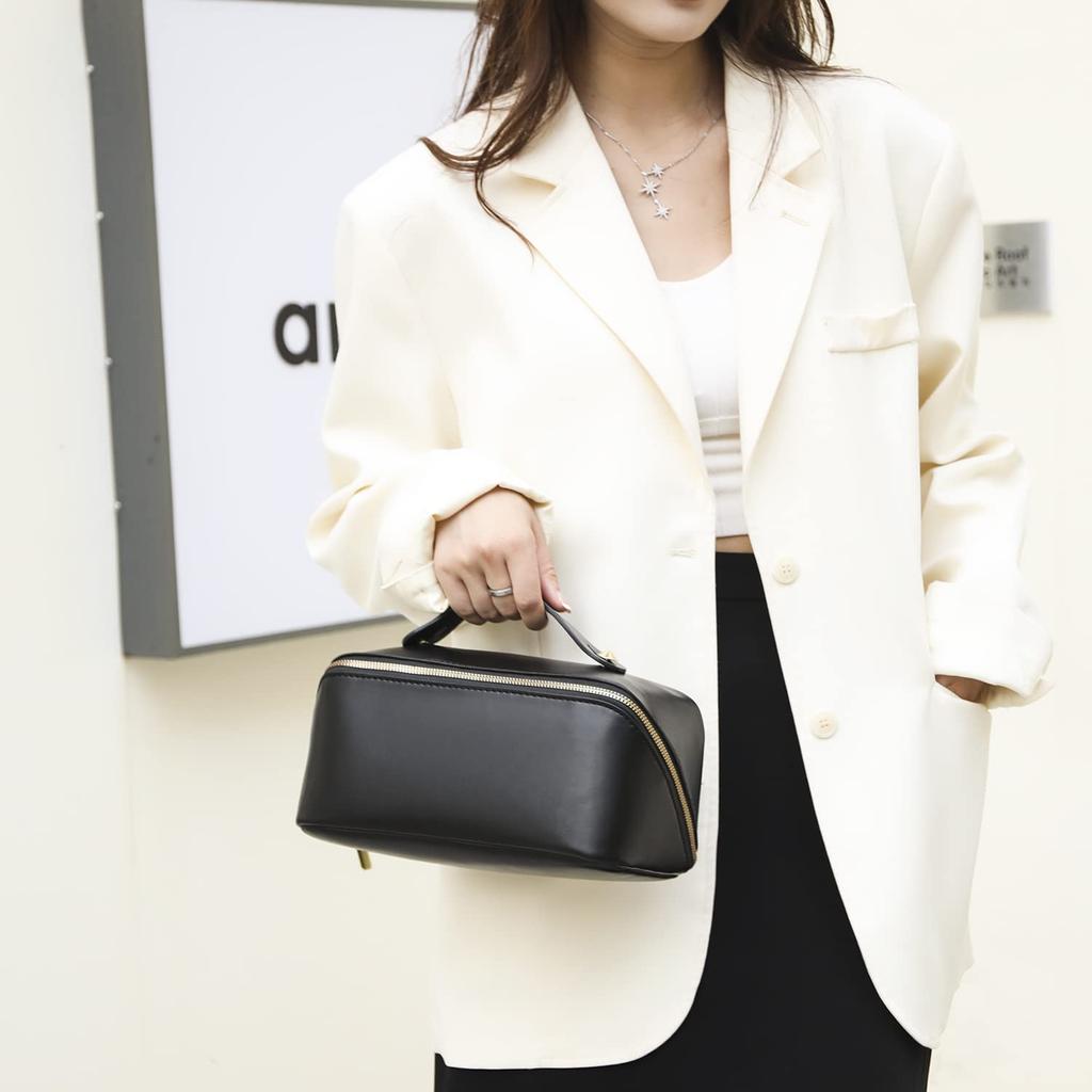 YOOAEFRTY Large Capacity Makeup Cosmetic Vanity PU Leather Cosmetic Perfect for Business Black Pouch, Bag, Pouch, Portable, Bag, Travel, Trips,