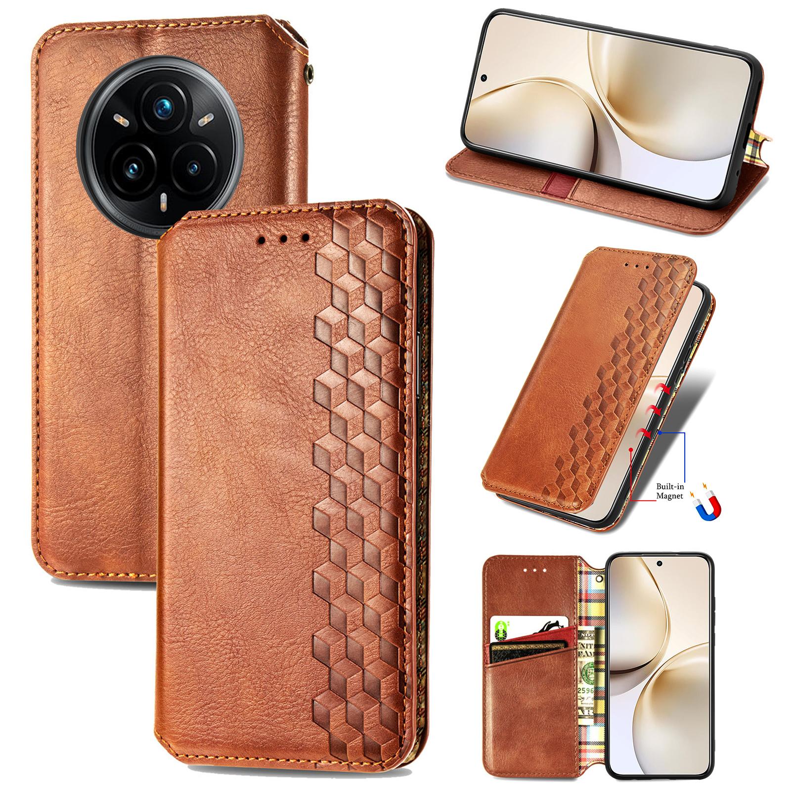 

Для Realme 14 Pro+ 5G Чохол Ромбоподібний відбиток PU шкіра Гаманець Чохол для телефону Brown