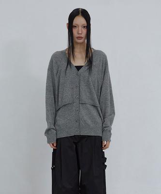 Uusoo Relaxed Eyelet Wool Cardigan_ Gray