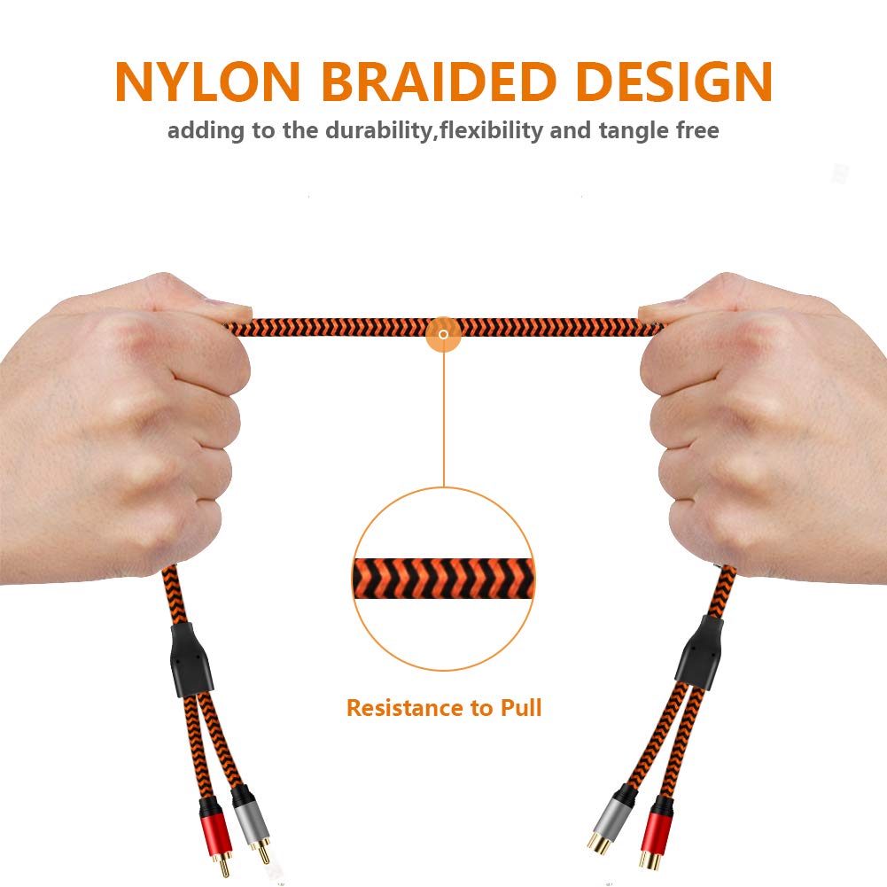 RCA Extension Cable LiuTian Dual Shielded Gold Plated Heavy Duty Nylon Braided 2RCA Male To 2RCA Female Stereo Audio for Home 2M, Cable, Theater,