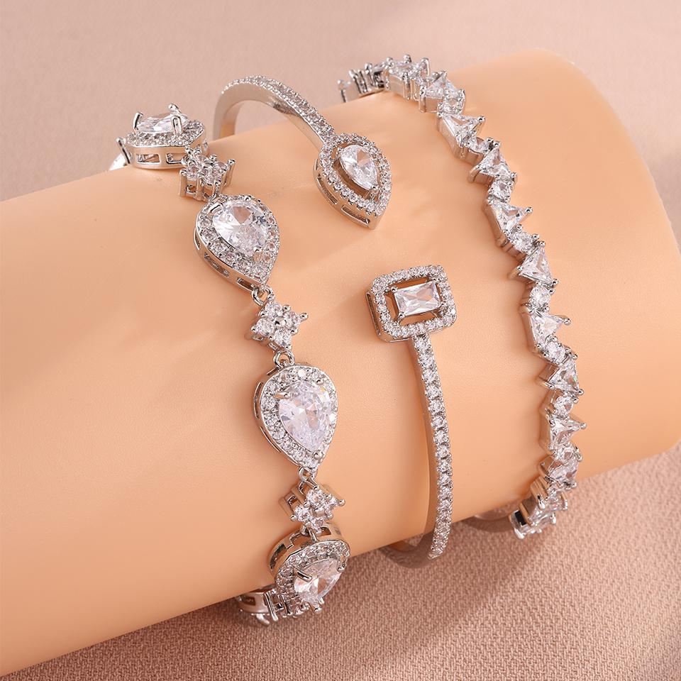 Classic Adjustable Water Drop Zircon Bracelet Bangles For Women In Silver Gold Aesthetic Wedding Jewelry For Bride