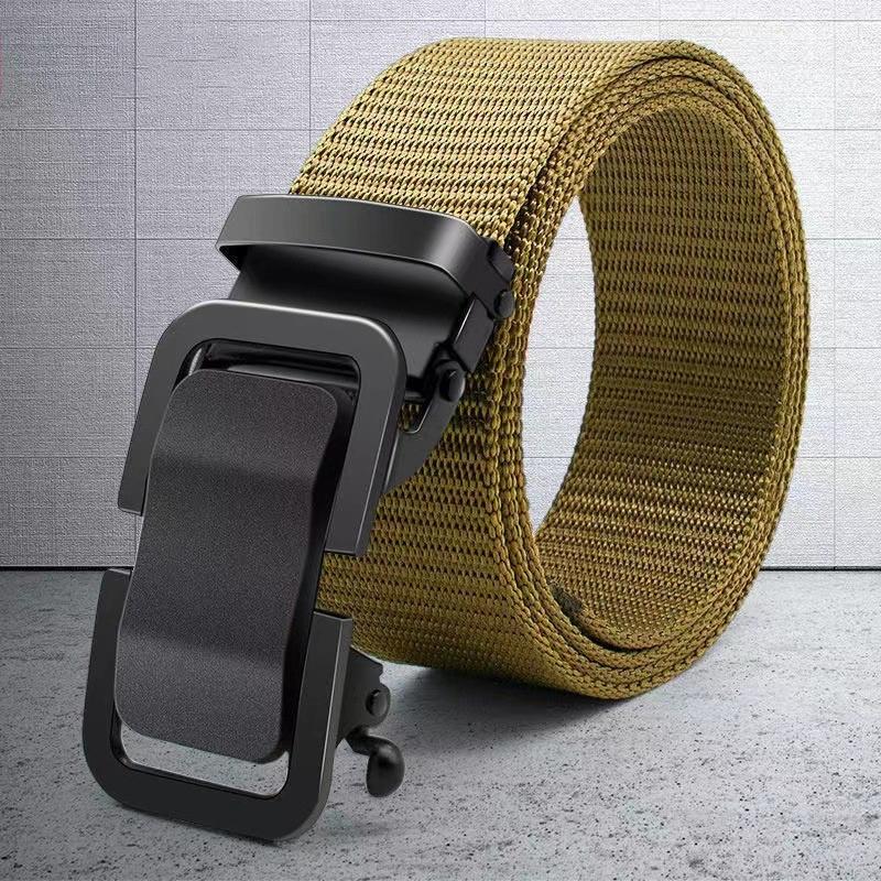 Men'S Belt Automatic Metal Buckle Imitation Nylon Webbing Outdoor Work Belt Toothless Automatic Buckle Casual Sports Canvas Belt