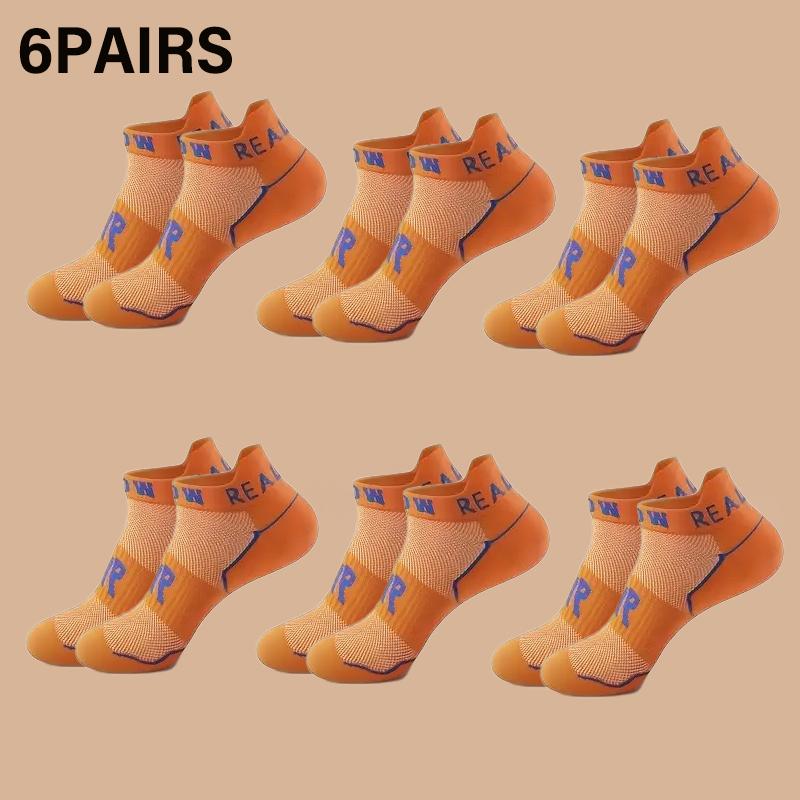 Men's 6 Pairs Letter Sports Socks Mesh Breathable Comfy Quick-Dry Ankle Socks Unisex Couple All-Season