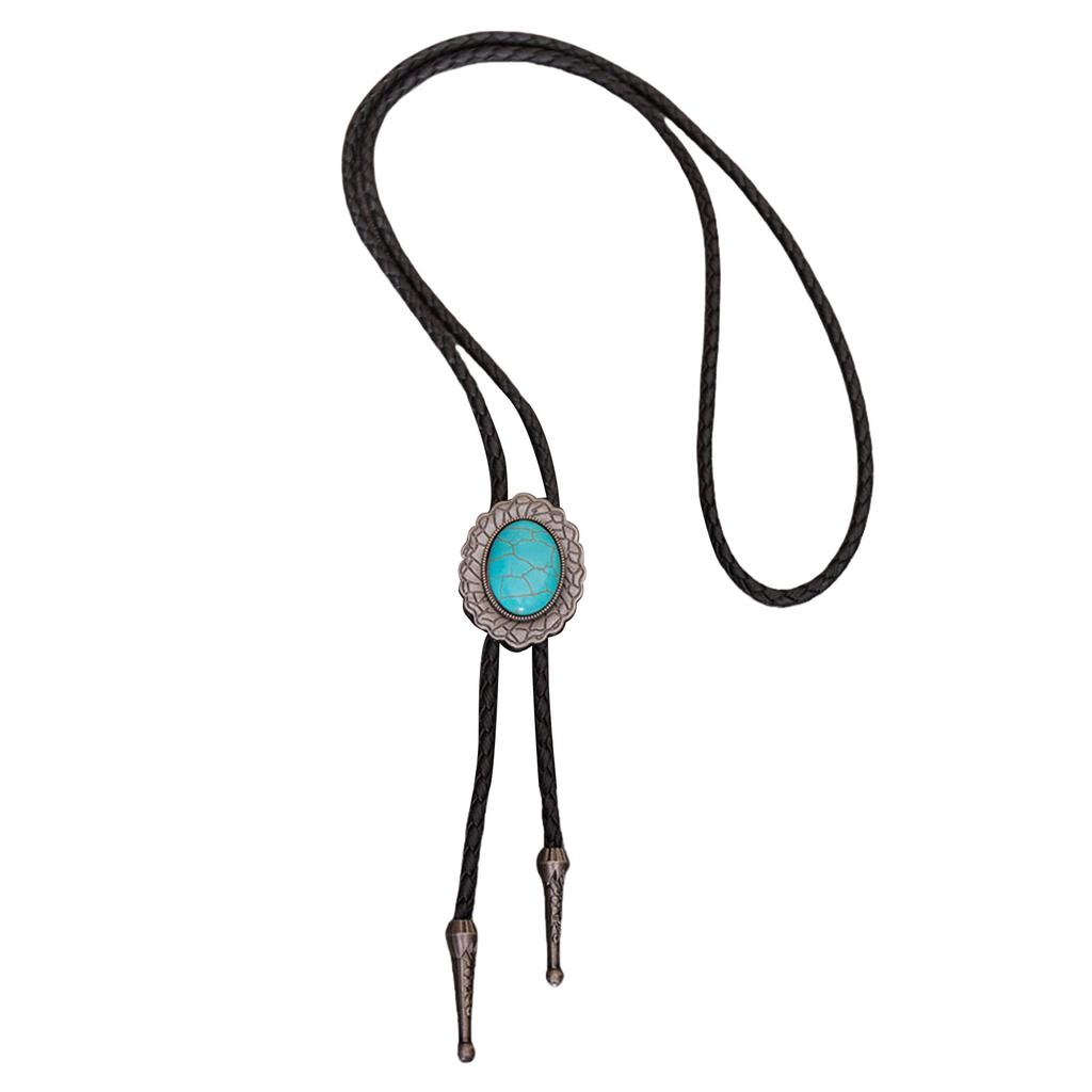 Herr Rodeos Bolo Tie med Turkos Hänge Flätad Läderrem Justerbar Kedja Slips Västernsmycke Halsband