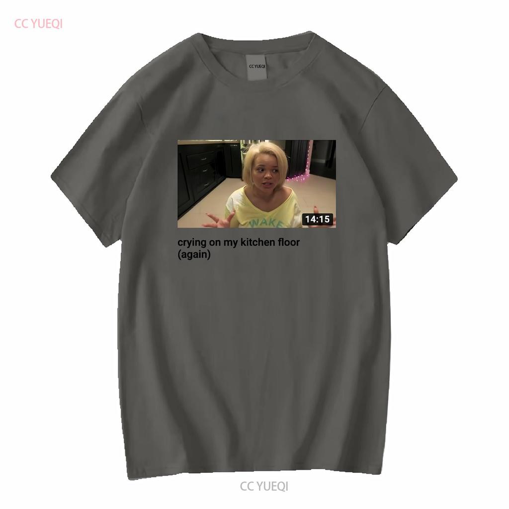 White T shirt iconic Trisha pastas YouTube video crying on kitchen floor long or short sleeves vintage Washed homme Unisex