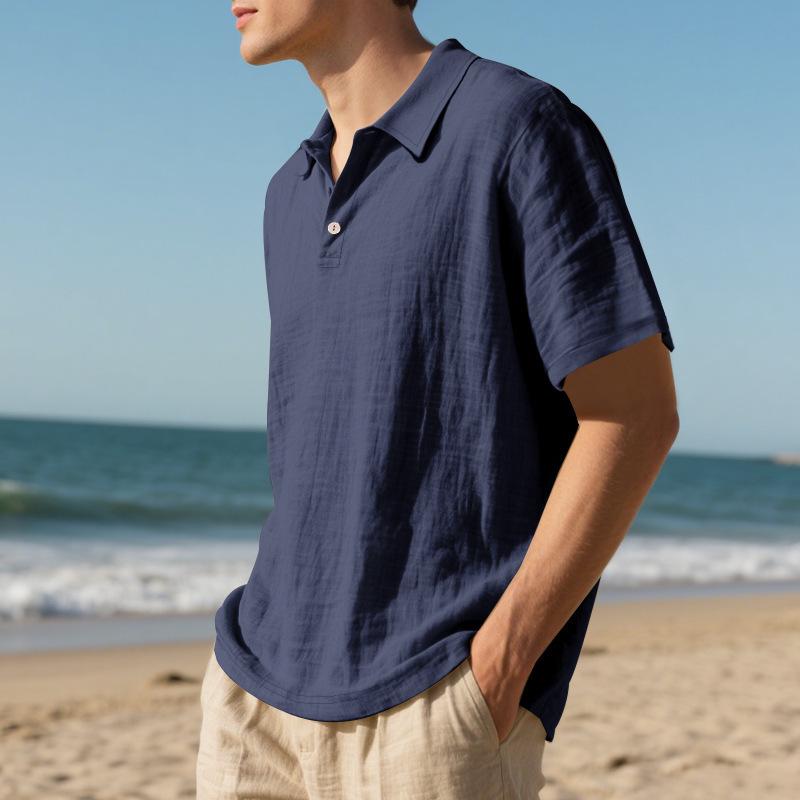 European American Summer Men's Casual Cotton Linen Polo Shirt
