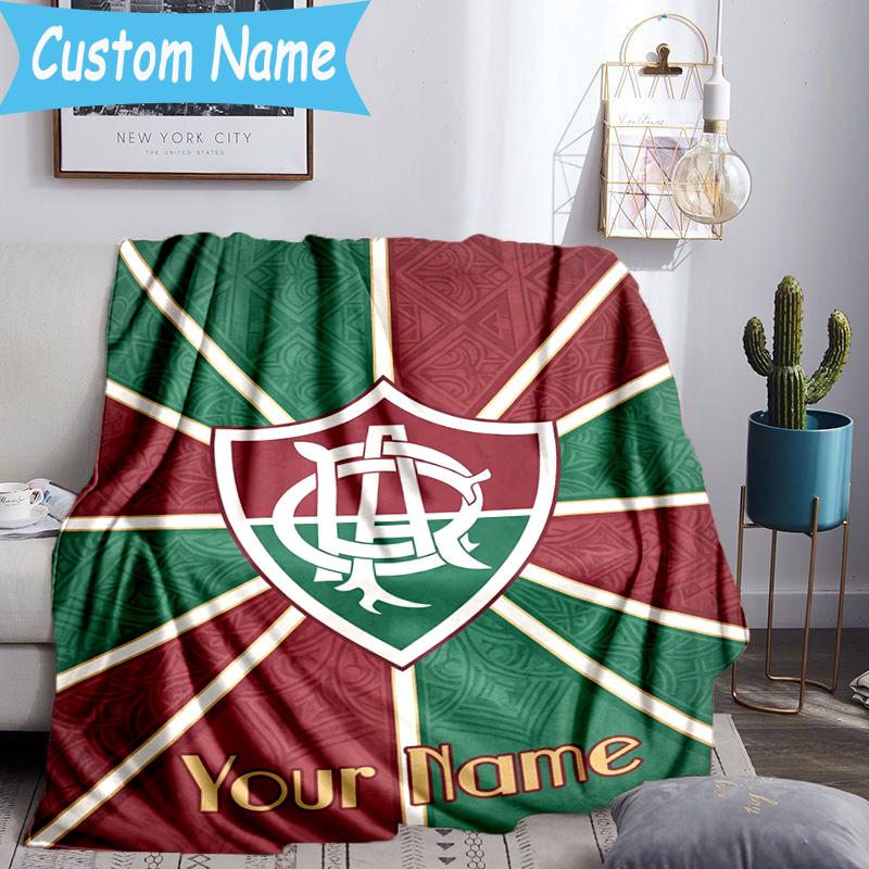 Custom Name Fluminense Club Crest Flannel Blanket, Use for Birthday/Holiday Gift, Soft Blanket for Sofa/Bed/Camping/Office, Home Decor