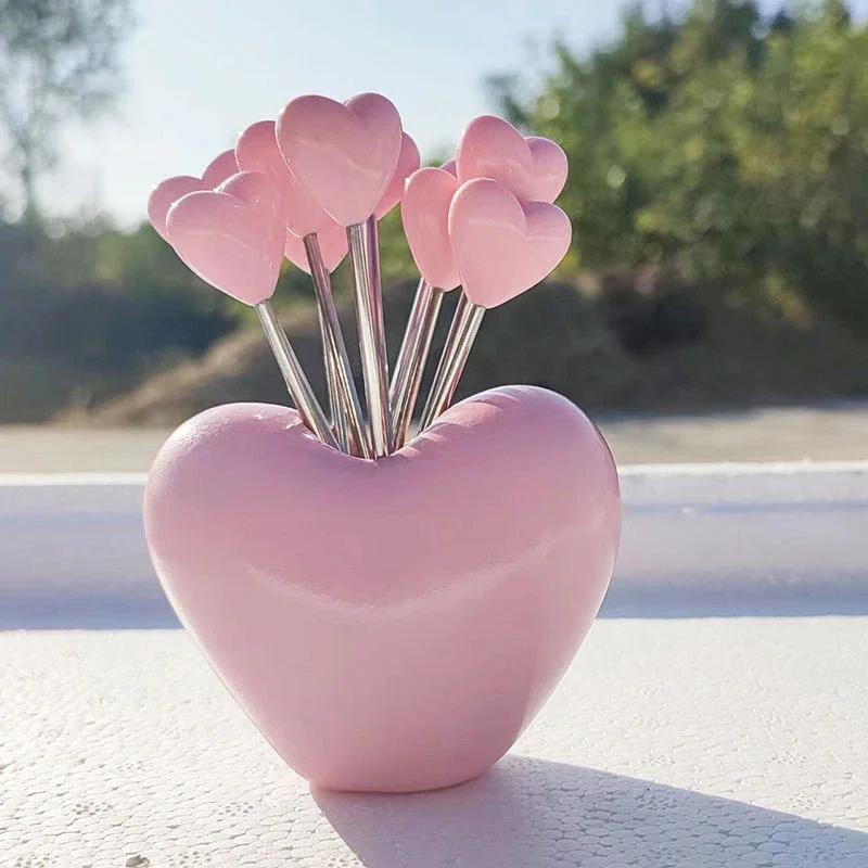 10PC Love Fruit Fork, Stainless Steel Creative Home Western Food Fork, Cake Fork, Cabbage Fork Set Children's Fork Tableware Set