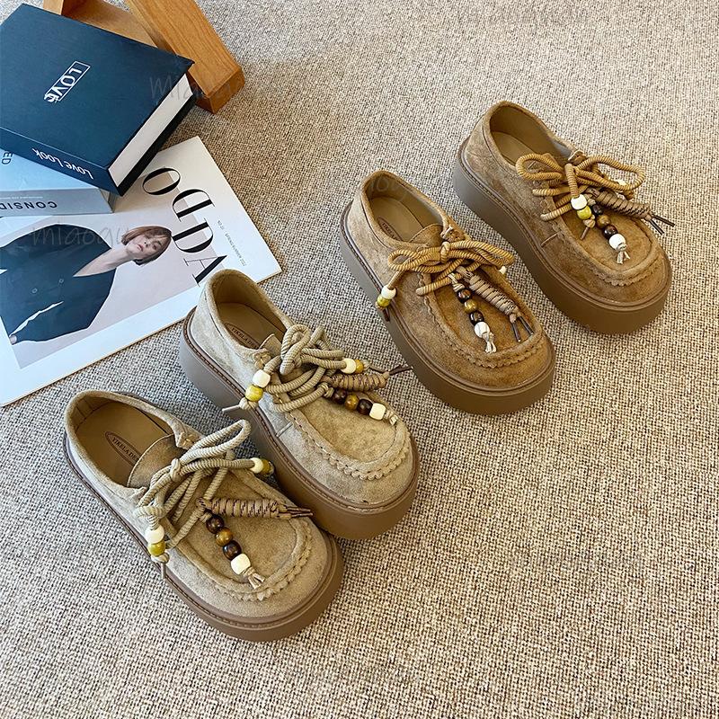 Fashion Women's Casual Thick Bottom Shoes Outdoor Wear Wide Foot Half Slippers Retro Toe Covering Comfortable Footwear Lace Up for Women