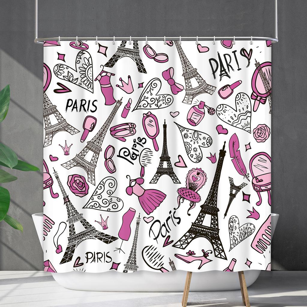 Bathroom Waterproof Curtain Digital Printing Valentine'S Day Love Shower Curtain Free Punching Toilet Partition Curtain Shower Cloth