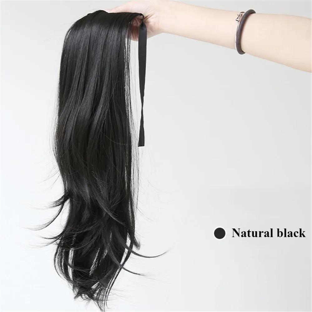 45cm Damenperücke Synthetisch Natürlich Lang Gerade Pferdeschwanz Bandage Typ Perücke Haarteil Lockige Perücke Stück Haarverlängerungen