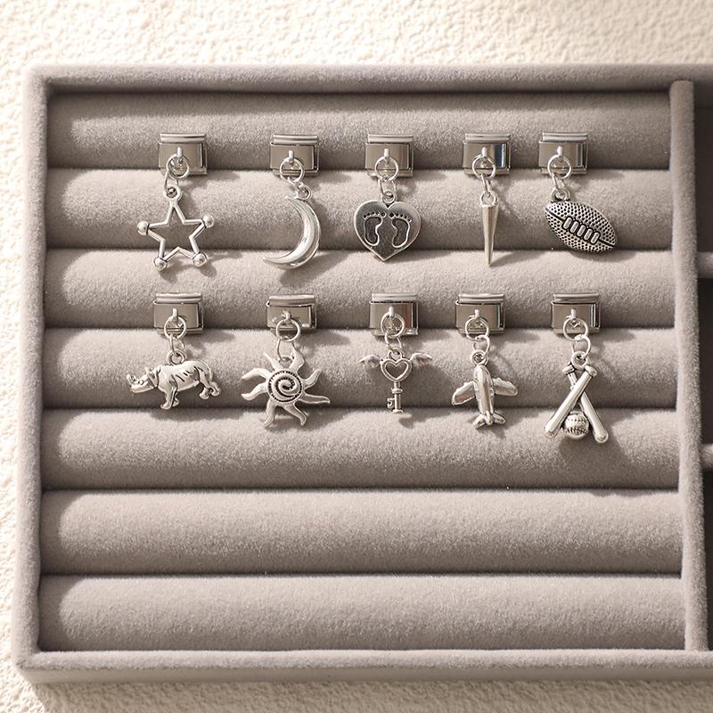 Fashion Magic Wand Heart Sun Baseball Rugby Pendant Italian Charm Link Fit 9mm Stainless Steel Bracelet DIY Making for Men Women