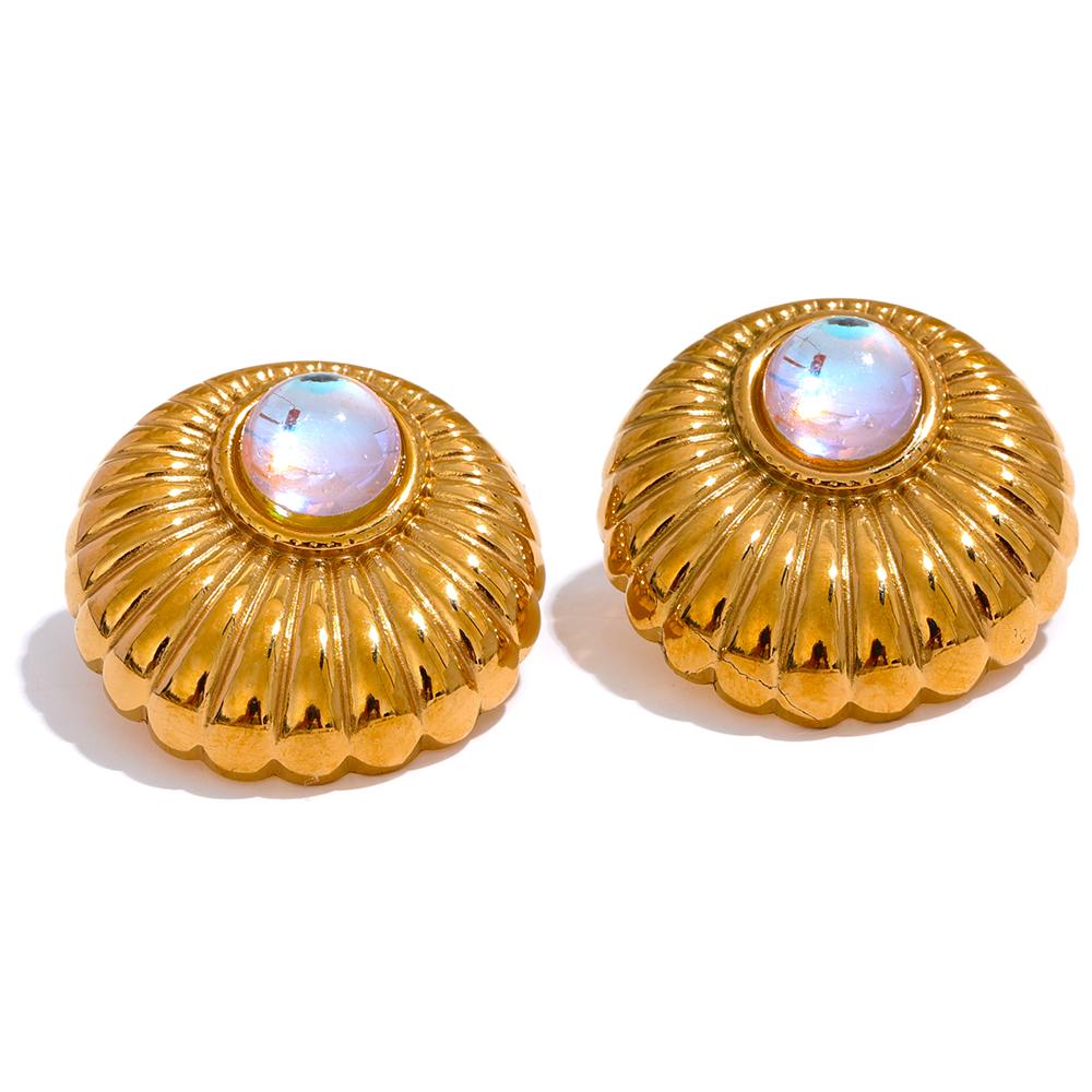 

Yhpup Stainless Steel Round Resin Vintage Stud Earrings for Women Gold Steel Color Texture Rust Proof Trendy Jewelry Gift