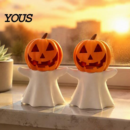 Creative Holiday Props Halloween Pumpkin Ghost Candle Holder, Decorative LED Electronic Indoor Autumn Decor Stand, 3D Printed Ornament for Party Home