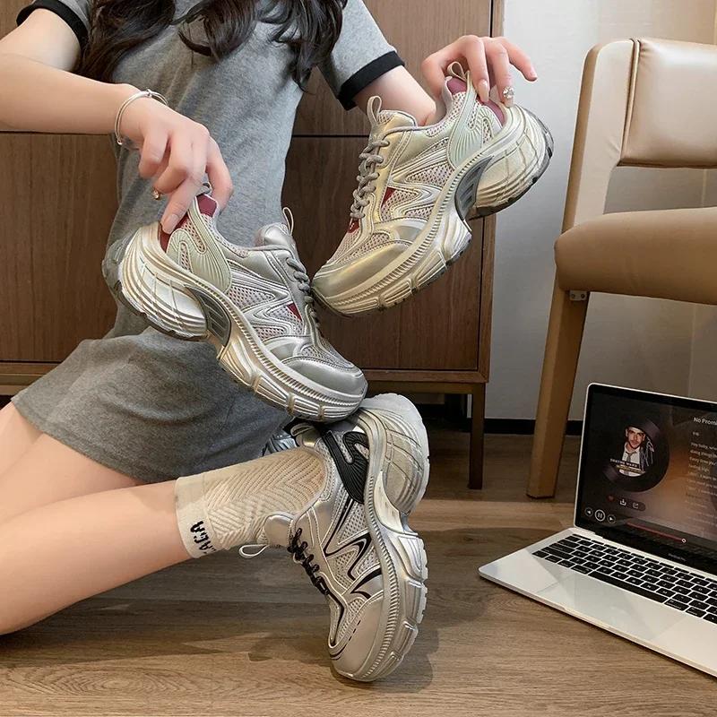 NIEUWE Damesschoenen Dames Casual Schoenen Tennis Vrouw Dikke Zool Hakken Sneakers Nieuwe Chunky Sneakers Mesh Schoenen