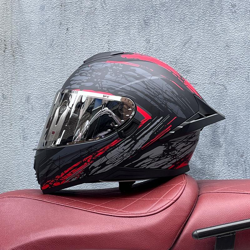 Full Helmet Double Mirror Helmet Men's Four Seasons Universal Hard Hat Female Knight Locomotive Double Lenses