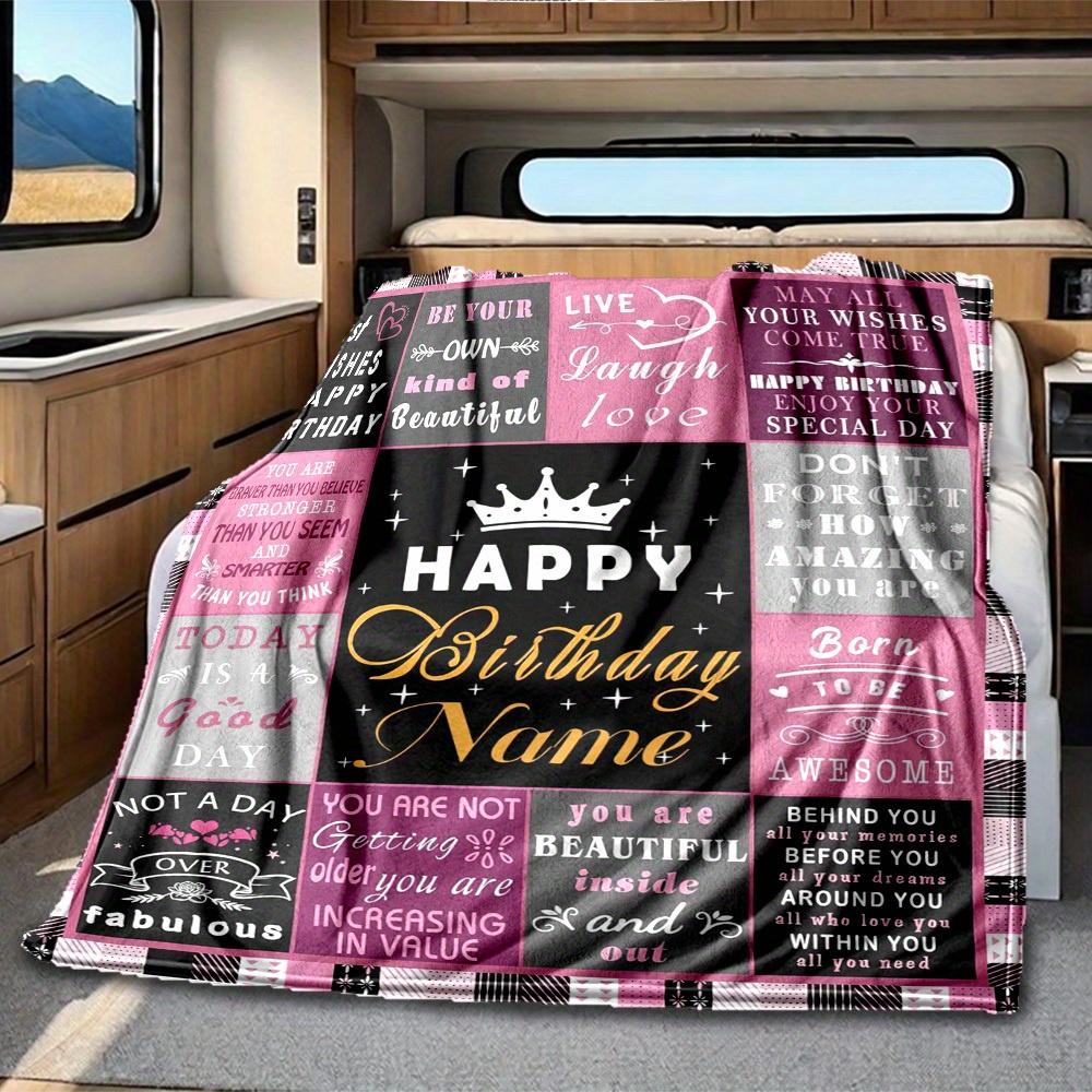 Happy Birthday Customize Your Name Rv Blanket Soft Lightweight Comfortable For Travel Camping Picnics Sofa Bed Living Room Gift For Friends And