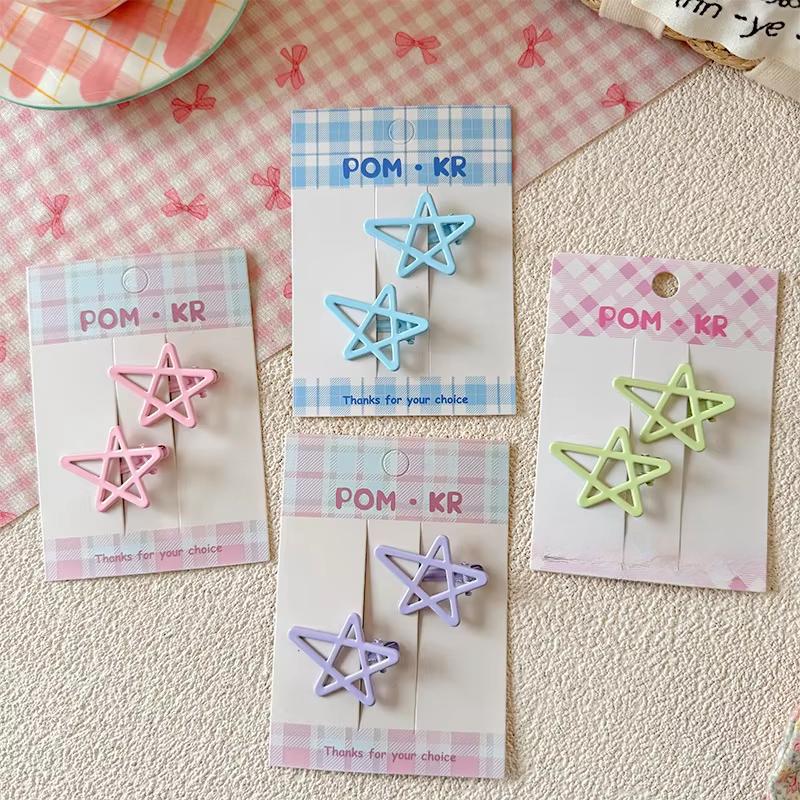 2pcs/set Sweet Korean Fashion Star Hair Clip for Kids Girl Candy Color Children's Bang Side Clip Cute Hair Accessories Headwear
