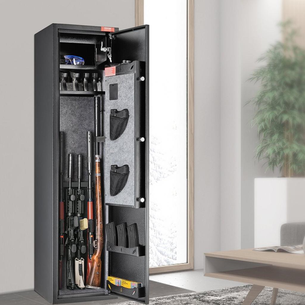 7-8 Rifles Gun Safe, Rifle Safe with Digital Keypad & Lock, Gun Storage Cabinet for Shotguns with Built-in Storage Locker, Removable Storage Shelf for