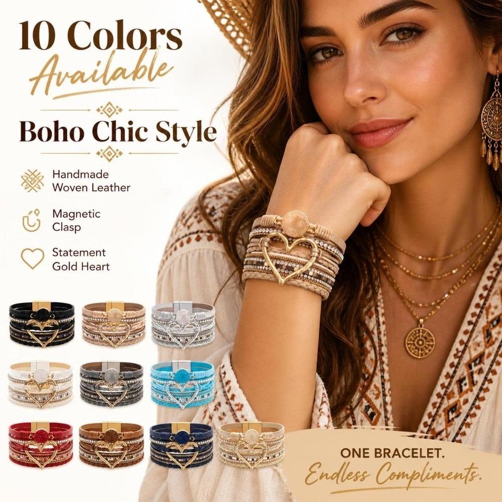 Magnetic Clasp Leather Bracelet Bangle Multi-layer Multi-Layer Bracelet  Festival Gift