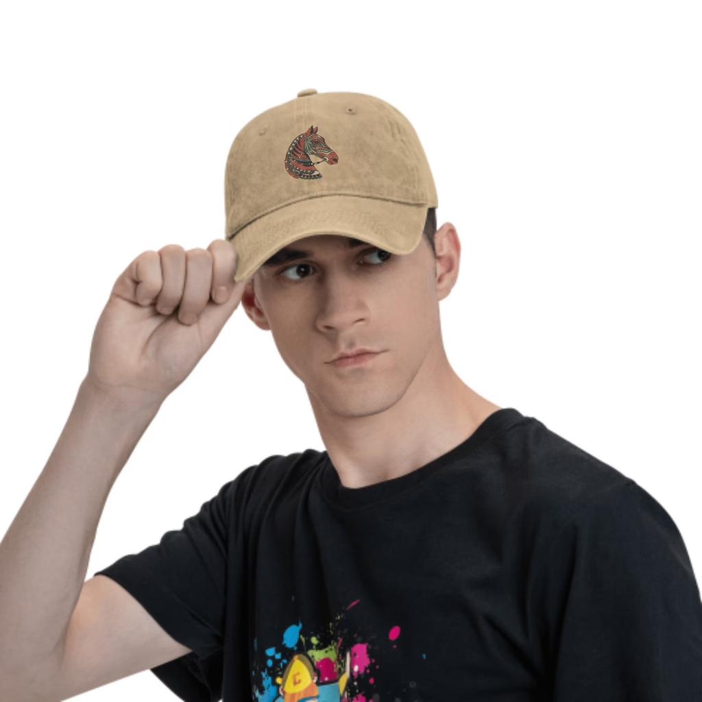 Ornate Horse Head Graphic Washed Cotton Baseball Cap Adjustable Outdoor Casual Unisex Hat