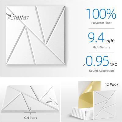 12Pcs Soundproof Wall Panel Self-Adhesive Sound Absorbing High Density Thick Acoustic Foam Panel Noise Reduction Wall Decoration Tile
