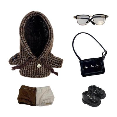 Niannyyhouse 10cm, 15cm, 20cm Plyšové hračky Oblečenie: Vlnená mikina s kapucňou, Nohavice, Batoh, Okuliare, Kožené topánky, Farebne blokovaný oblek, Oblečenie pre bavlnenú bábiku (Tmavý