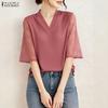 ZANZEA Women Casual V-Neck Lace Splice 3/4 Sleeve Blouse