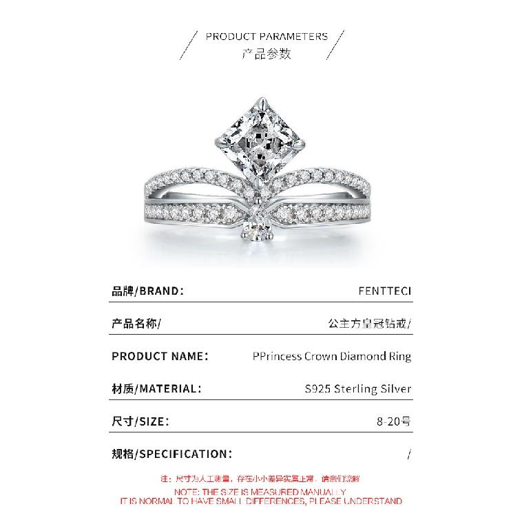 FENTTECI 925 стерлингового серебра платиновое покрытие муассанит корона кольцо микро — фото 10
