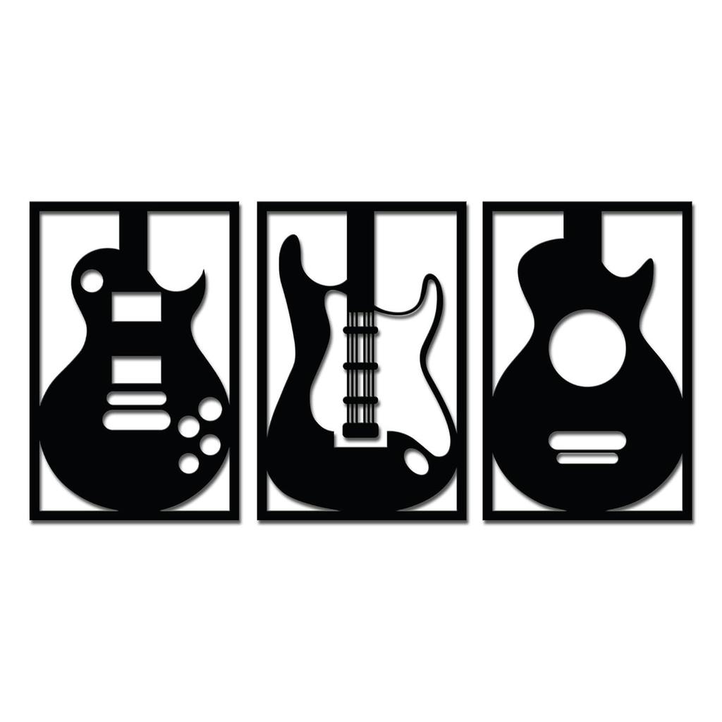 Pre-Laminated Pine Wood Guitar Wall Art | Laser Cut Precision | For Home Décor | For Gifting (Set of 3)