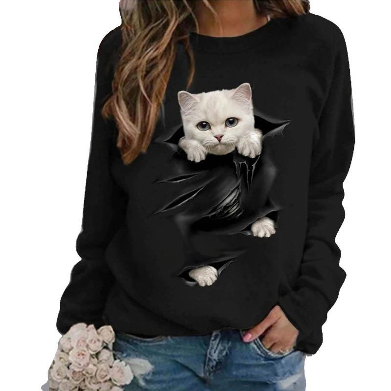 Hoodie Cute Cat 3D Printed Pullovers & Long Sleeves Women's Clothing