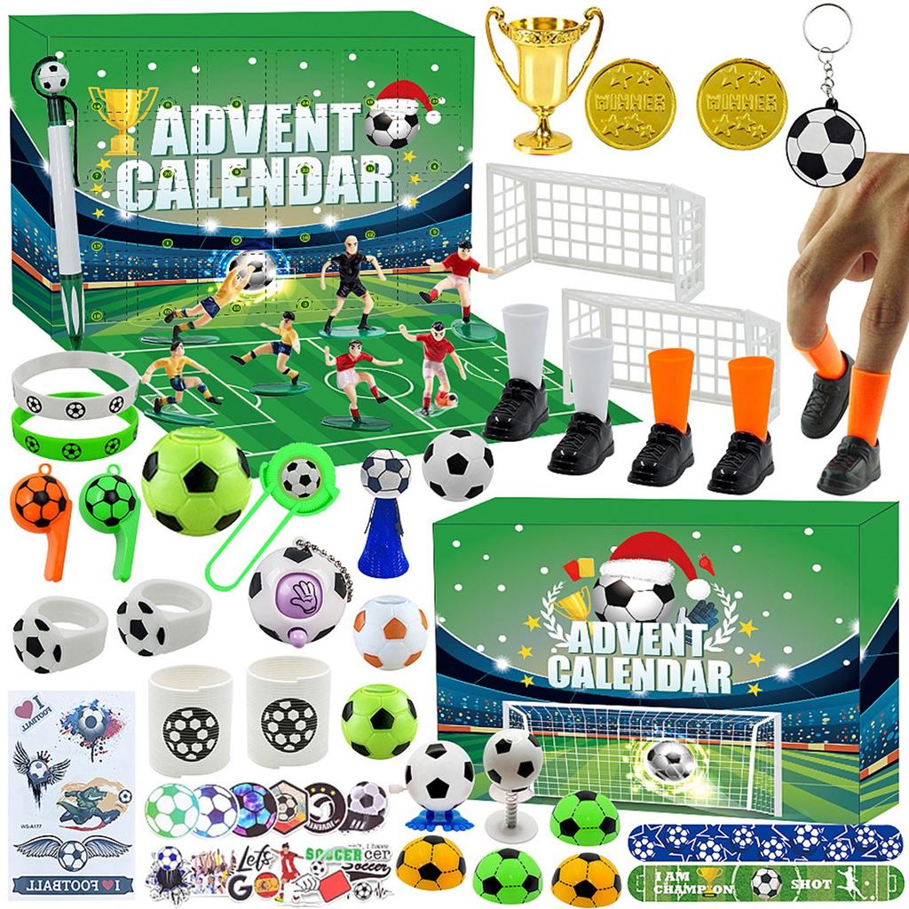 Bausteine Weihnachts-Adventskalender Box Spielzeug Fußball-Thema Bausteine Modell Countdown-Kalender für Kinder Weihnachtsgeschenk