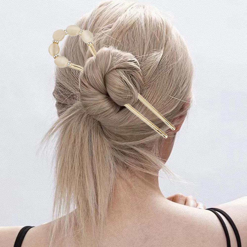 Neuer trendiger U-förmiger Metall-Haarstab für Damen, Luxus-Kristall-Opal-Haarspangen, Haarnadeln, Kopfschmuck, Haarstyling-Werkzeuge