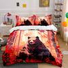 Forest Bear with Red Birds Bedding Duvet Cover Set Duvet Cover Pillowcases  (1*Duvet Cover 2*Pillowcases, Without Duvet Insert)