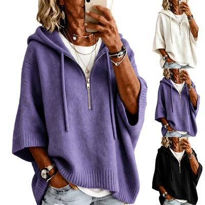 Felpa con cappuccio in maglia colorata da donna con cappuccio con coulisse Pullover