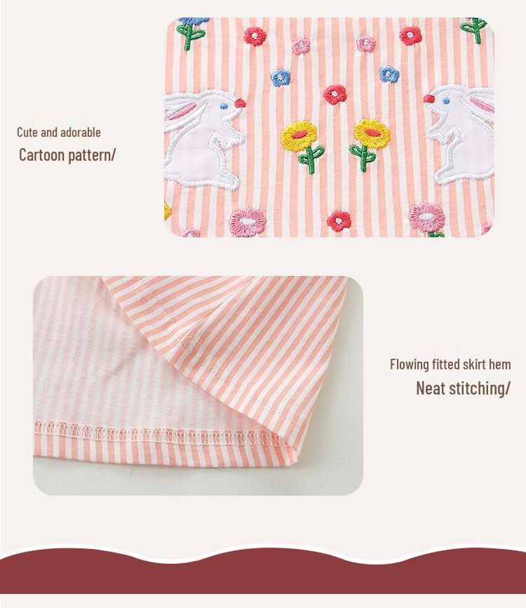 European Embroidered Rabbit Sleeveless Summer Dress for Girls - Children's Round Neck Princess Style