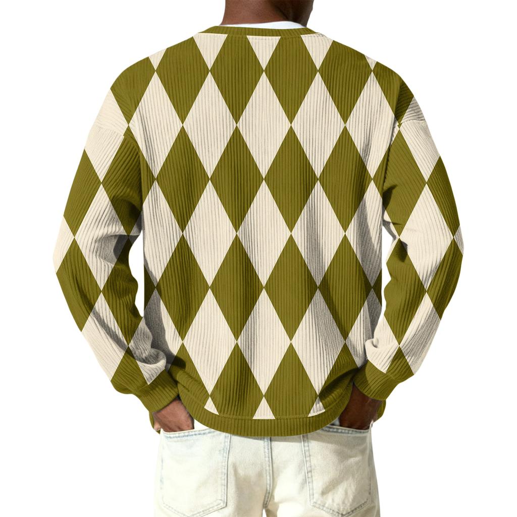 Męski sweter z dzianiny prążkowanej z długim rękawem, z kołnierzykiem zapinanym na guziki