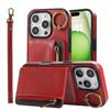 Luxury Leather Card Bag Slot Phone Case for IPhone 16 15 14 16E 13 12 17 Pro Max Plus Cases Stand Sleeve Cover with Wrist Band