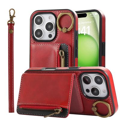 Luxury Leather Card Bag Slot Phone Case for IPhone 16 15 14 16E 13 12 17 Pro Max Plus Cases Stand Sleeve Cover with Wrist Band