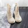 2026 Woman Ankle Cool Boots Women's Knitted Cotton Hemp Hollow Mesh Sandals Ladies Comfortable Flat Bottom Soft Soled Shoes
