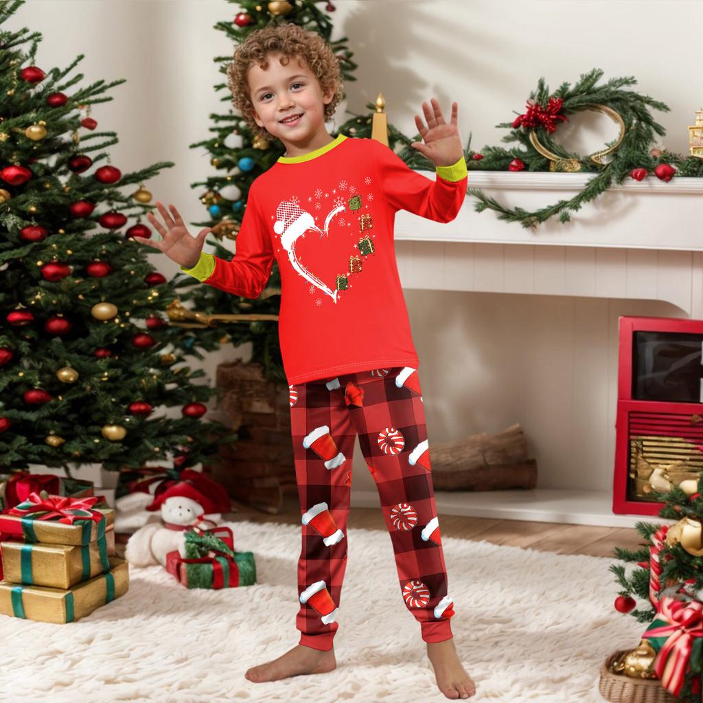 Weihnachts-Print Familien-Partner-Pyjama-Set Langarm-Oberteil und Hose für Eltern und Kinder