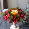 123428 Christmas Wreath Artificial Berries Pine Pinecone Candlestick Wreaths Garland Candle Ring Table Home Party Decoration