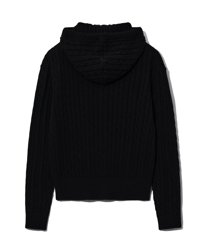 YALE Women'S Cable Knit Zip-Up Hoodie_Black