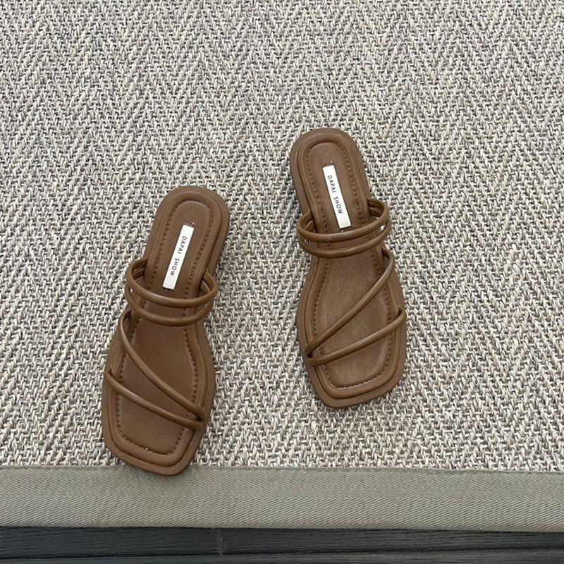 

Две французские вечерние босоножки женские 2025 новая корейская версия тонкий ремень сказочные нежные толстые каблуки тапочки летняя одежда 40 коричневый