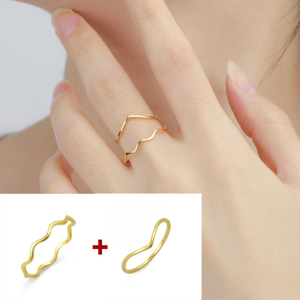 

Minimalist Stackable Wave Rings for Women Geometric Finger Ring Stainless Steel Golden Jewelry Thin Rings Set Daily Party Wear 7