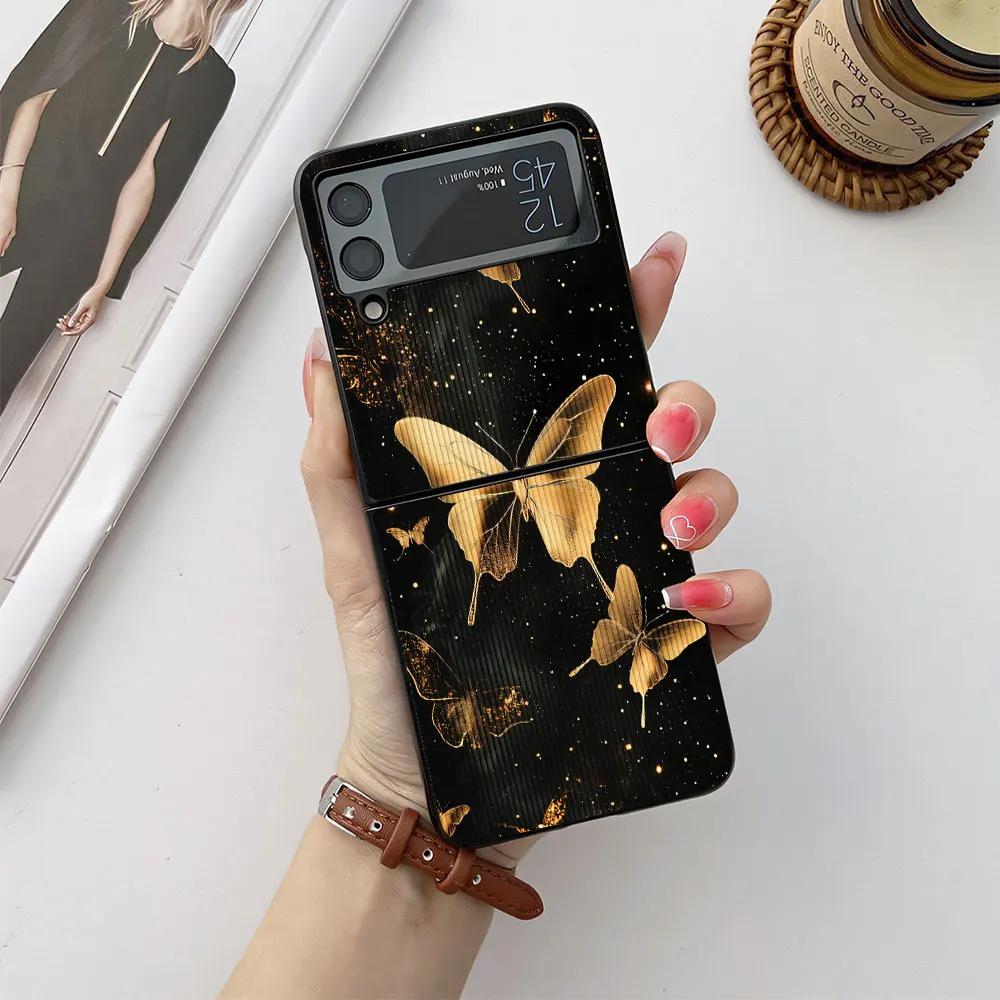 

Чехол для Samsung Galaxy Z Flip 6 5 4 3 Чехол для телефона Flower Butterfly Leather-Grain Противоударный чехол для Galaxy Z Flip6 Flip4 Flip5 For Samsung Galaxy Z Flip 3