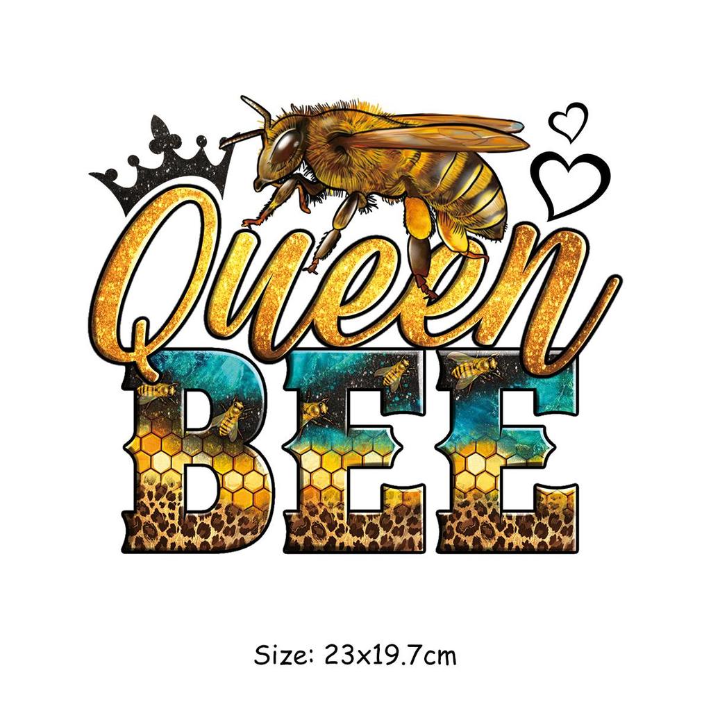 Creative Thermo Transfer Queen Bee Fashion Stripes Diy Accessory Sticker Heat Press Appliqued Iron On Patchesdiy Craft Supplies
