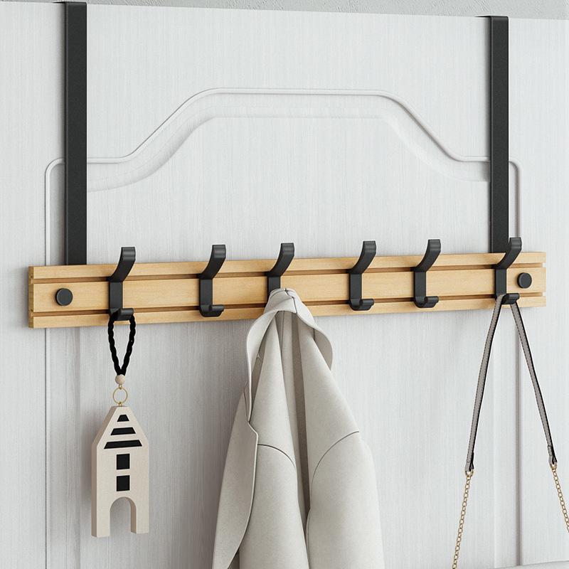 Bamboo & Wood Over-the-Door Hook Wall-Mounted No-Punch Coat Rack - Creative Entryway & Bedroom Storage
