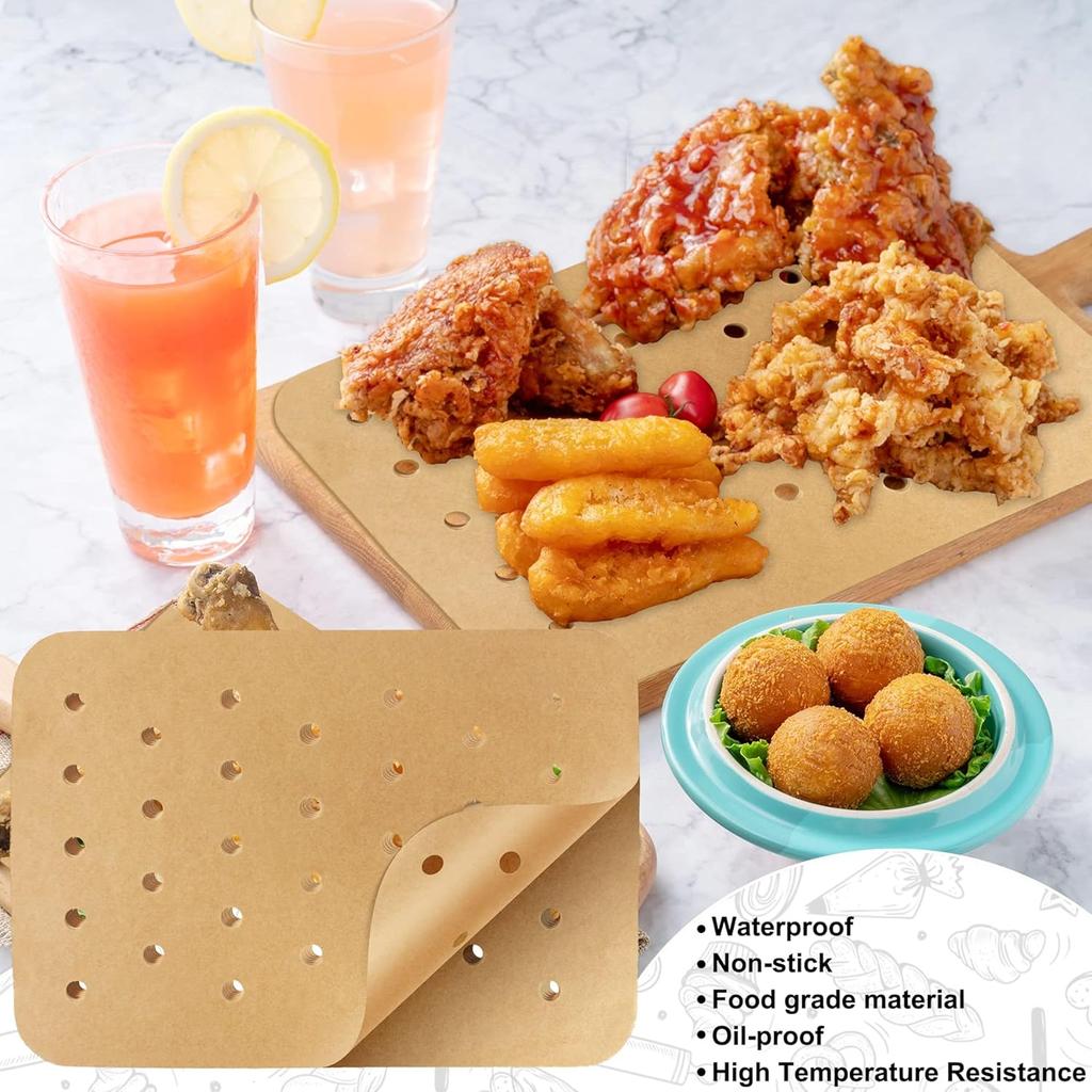 200 Pcs Air Fryer Disposable Paper Liners, Air Fryer Liners, Parchment Paper for Baking, Nonstick Perforated Air Fryer Accessories, HOFHTD Baking
