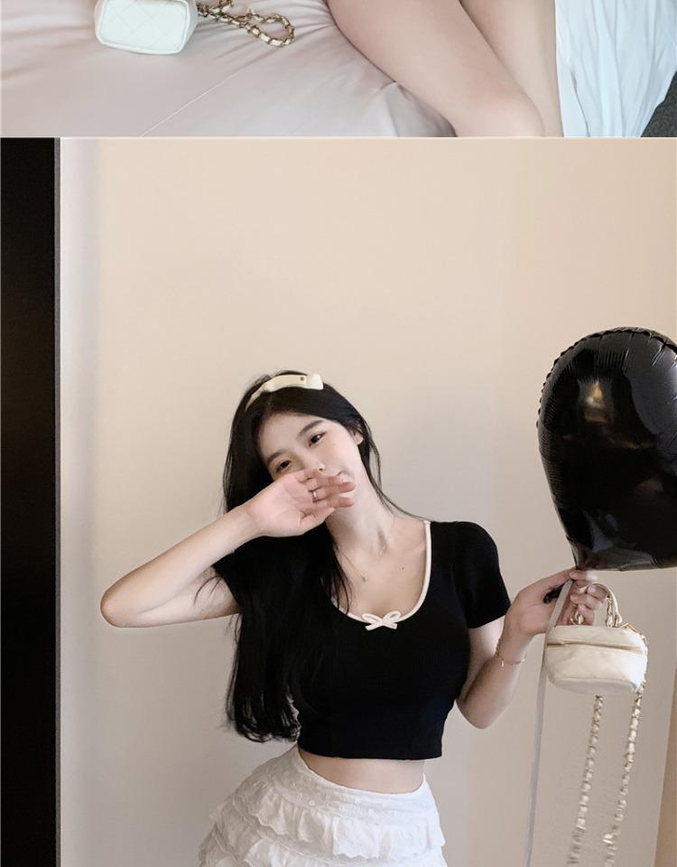 Sexy Bowknot U-Neck Clavicle T-Shirt: Low-Cut Summer Top for Women - Short-Sleeved, Tight Fit
